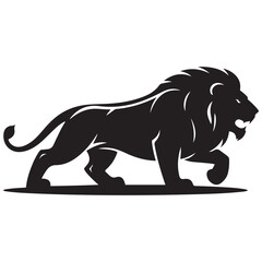 A aggresive lion running pose Vector Black silhouettes. with white background
