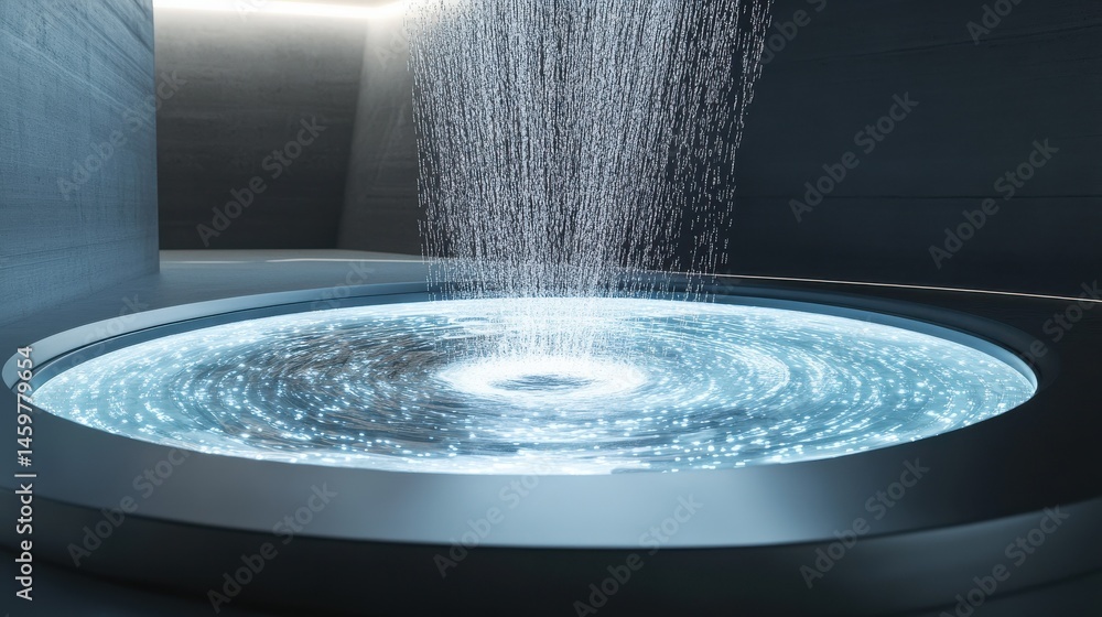 Poster a 3d search engine with data streams flowing into a central point, symbolizing information gathering