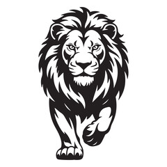 A aggresive lion running pose Vector Black silhouettes. with white background