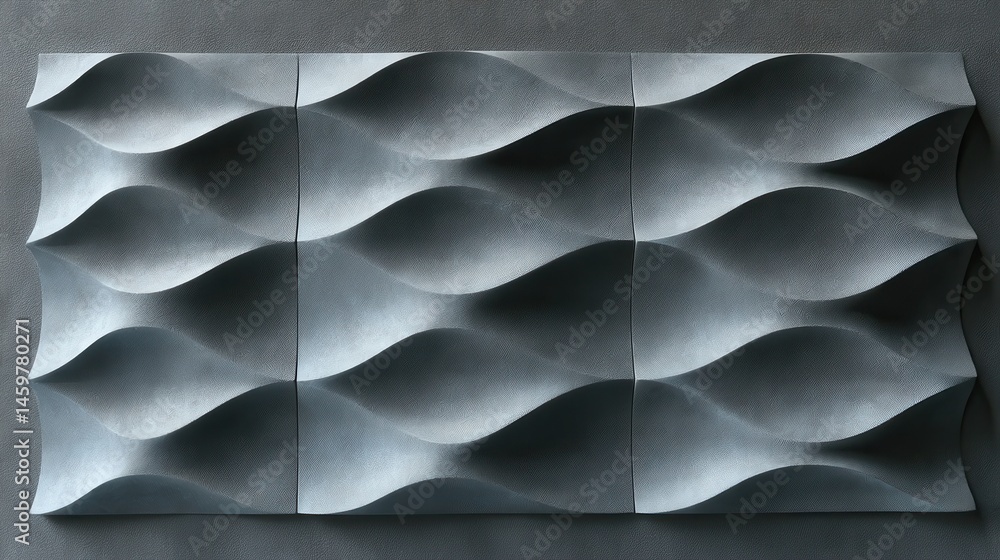 Poster gray textured wall tiles forming a seamless pattern of flowing waves, adding a touch of modern elega