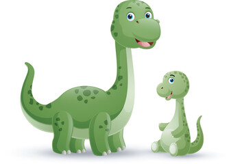 Cartoon of mother and baby brontosaurus on a white background