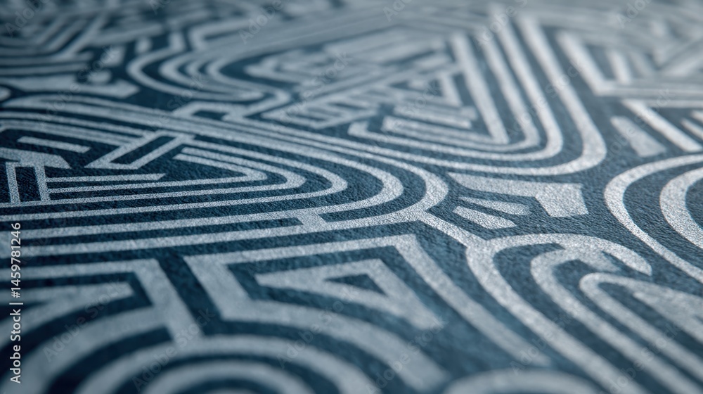 Poster silver lines create a complex geometric design on a textured dark blue background, forming an abstra
