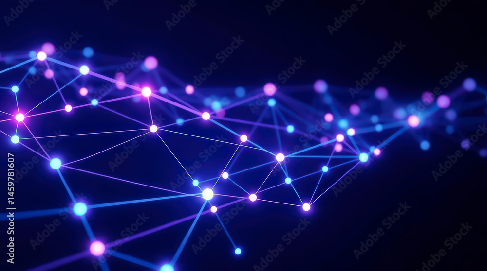 Poster abstract digital network with glowing nodes