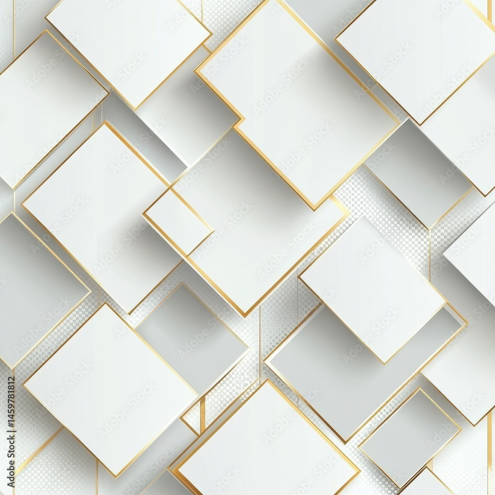 Aufkleber modern gold and light grey square overlapped pattern on background with shadow. white background. mi
