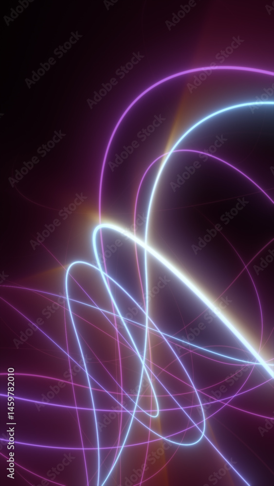 Poster bright neon light trails weaving dynamically across a dark background in a colorful abstract composi