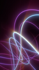 Bright neon light trails weaving dynamically across a dark background in a colorful abstract composition