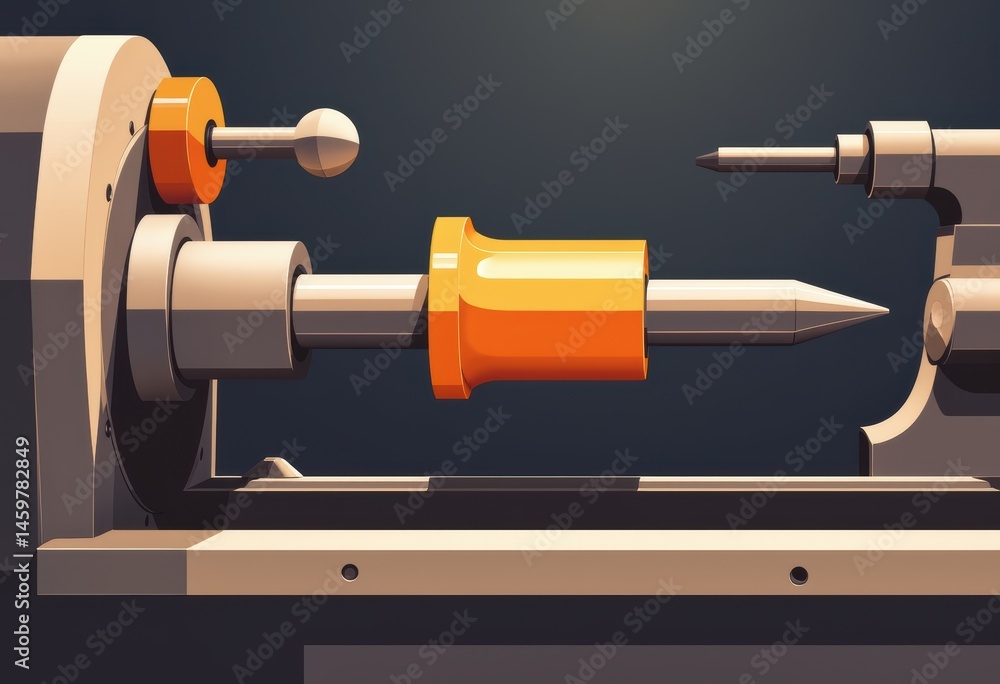 Poster close-up of a lathe machine showcasing precision engineering and craftsmanship