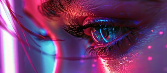 Close up view of retina eye with digital illumination cyber technology vision AI generated image