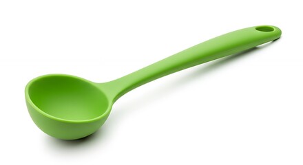 Lime green ladle against white background