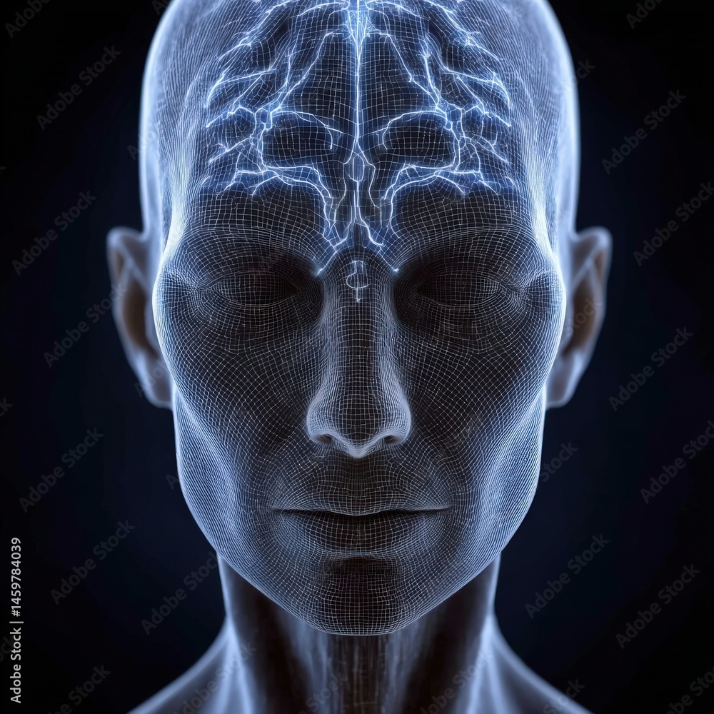 Poster advanced visual representation of human consciousness exploring neural connectivity through glowing 