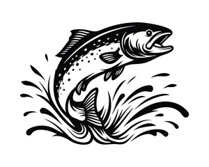 Fototapeta premium Elegant leaping dolphin black & white wave illustration on a white background