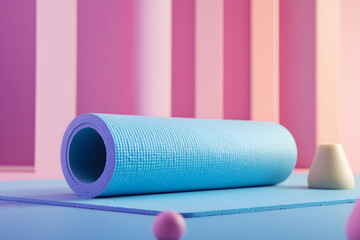 Obraz premium Yoga mat in bright pastel colors placed on textured surface indoors in a serene atmosphere