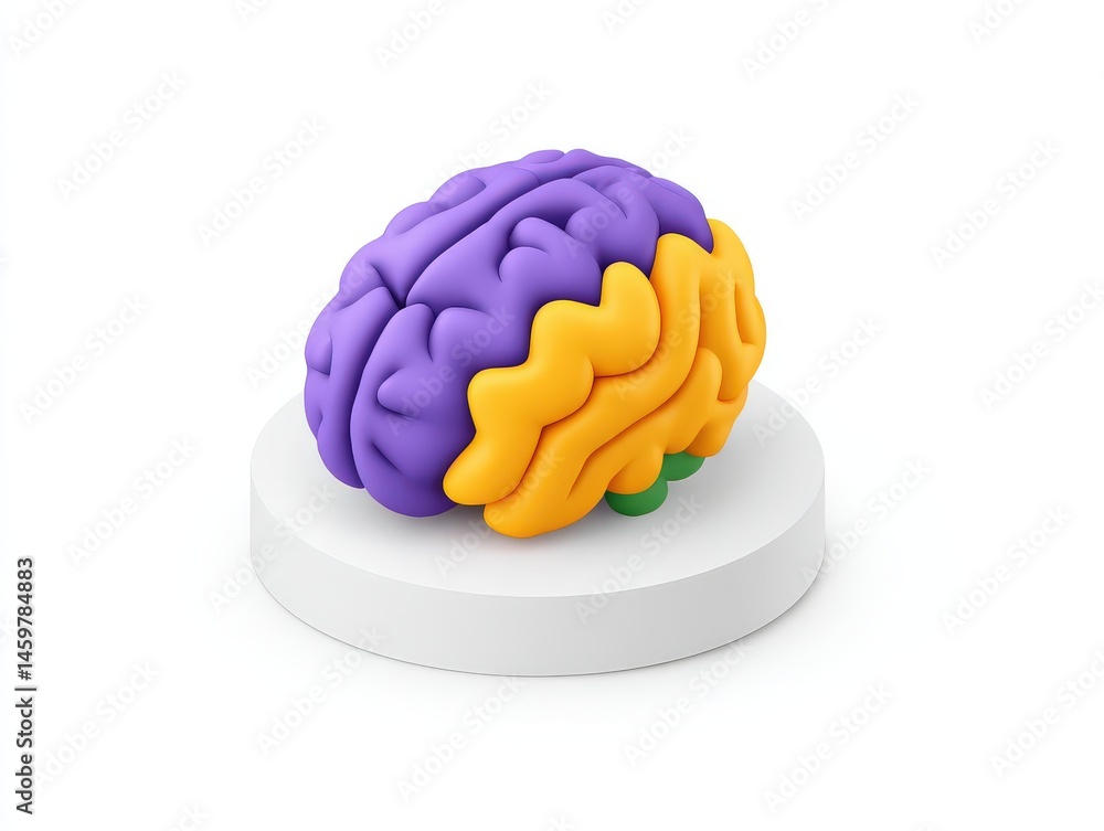 Poster colorful 3d representation of a human brain showcasing vibrancy with a modern artistic flair and uni
