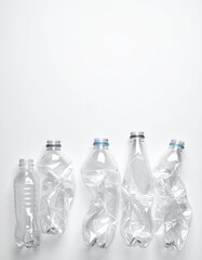 A trio of plastic bottles, each featuring a vibrant blue cap, with one bottle standing empty, showcasing its clear, smooth surface and sleek design.