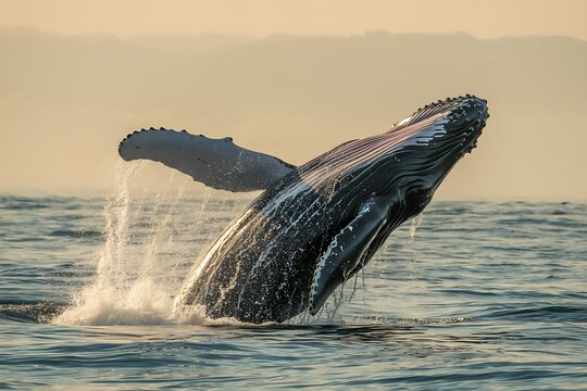 Humpback Whale Breaching Ocean Sunrise