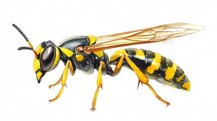 Vibrant Watercolor  Illustration of a Beautiful Wasp