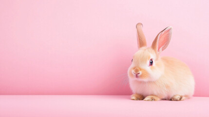 Fototapeta premium Cute rabbit sitting on pastel background, showcasing its adorable features and playful expression
