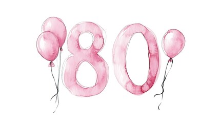 Pink watercolor 80 with balloons