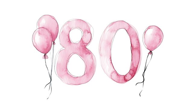 Pink watercolor 80 with balloons