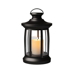 Black Solar Powered Lantern With Candle  isolated on a transparent background