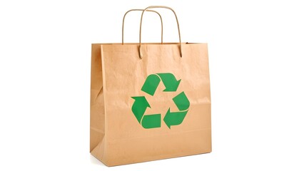 Eco-Friendly Brown Paper Bag with Green Recycling Symbol Design