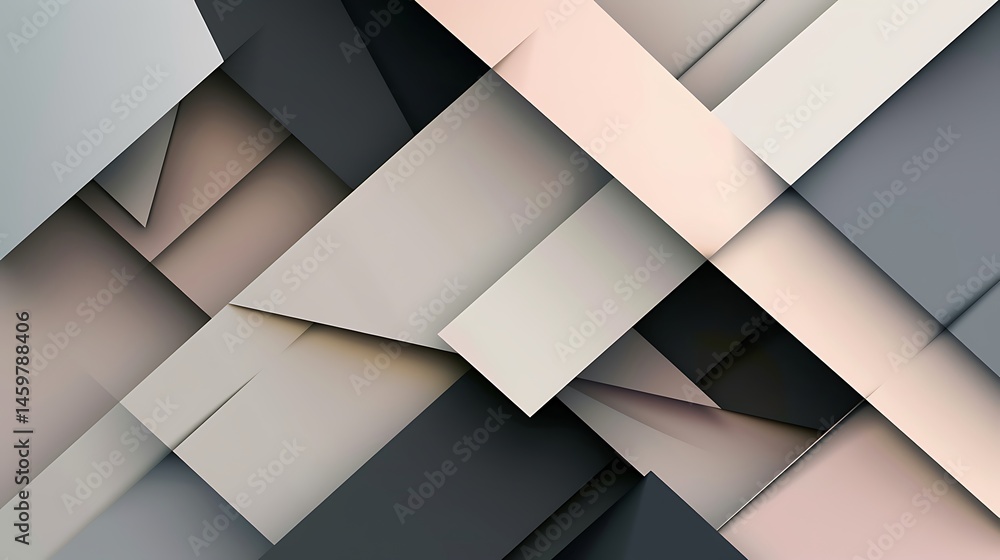 Poster abstract geometric background with overlapping rectangular panels in muted, neutral tones of beige, 