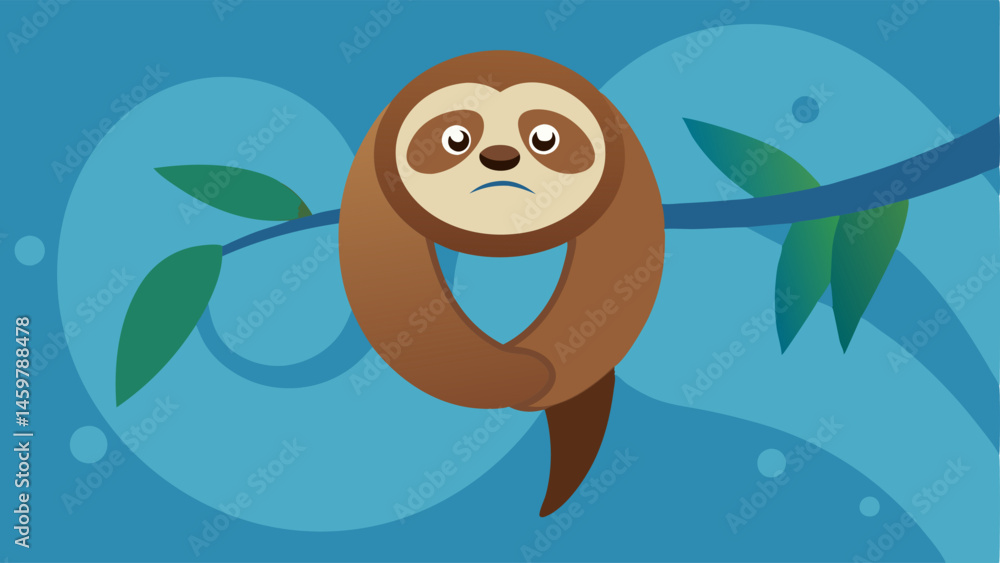 Poster sloth with droopy ears and a sigh a sloth is shown dangling from a branch with droopy ears and a sad