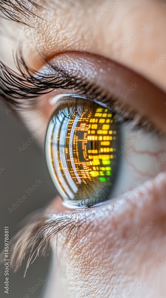 Poster digital eye: a close-up of the human eye reflecting binary code