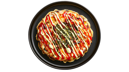 Delicious Okonomiyaki Recipe Japanese Savory Pancake isolated on transparent background