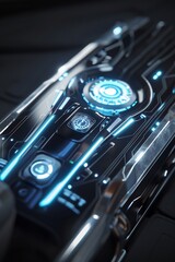 Obraz premium Futuristic Interface Display with Glowing Circuitry and Advanced Technology Elements