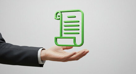 Green document icon on hand contract agreement business deal legal paper policy terms and conditions