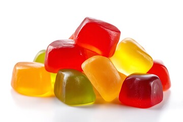 Pile of colorful gummy candies isolated on a white background