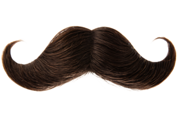 Black mustache. Gentleman curled facial hairstyle, barbershop decoration design symbol. Mustache on isolated png background.PNG