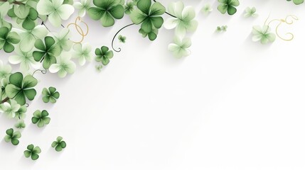 Happy Saint Patrick's Day with green shamrocks clover leaf on white background. AI generated image