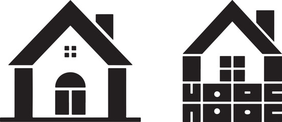 Two Minimalist House Icons Representing Hope And Home In Black And White