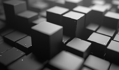 Abstract dark gray cubes, 3D render, technology background, website design