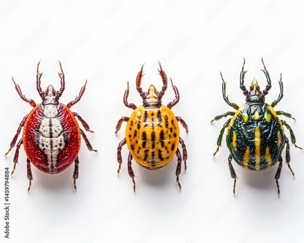 Poster close-up of colorful insects with unique patterns on white background capturing the diversity and be
