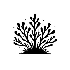 Abstract Black Plant Silhouette on White Background, Minimalist Design