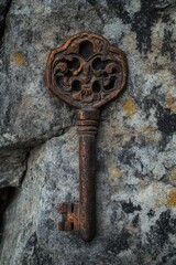 Antique key on rough rock
