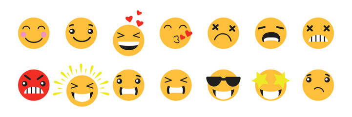 Social media reaction emoji icon. Emoticon icon set. Smile, Crying, Sad, Angry, Joyful, Hello, Handshake, etc. Vector illustration eps 10