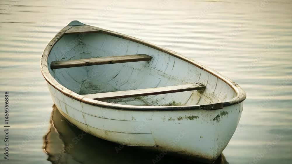 Poster a small white boat floats gently on the surface of a serene lake, perfect for adding tranquility to 
