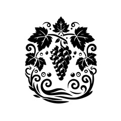 Elegant Black & White Grapevine Crest - Vector Illustration