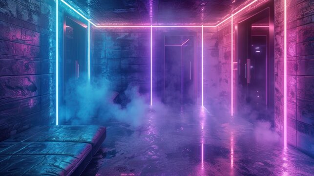 A room with modern futuristic future cyber neon light shades. AI generated image