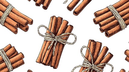Tied cinnamon sticks in a repeating pattern design.