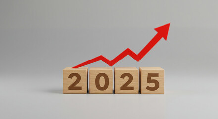 Forecast growth in 2025 business strategy and financial planning with upward trend and positive outlook