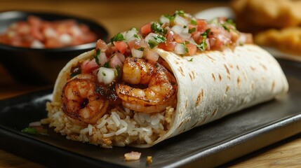 Chipotle shrimp burrito with grilled shrimp, rice,