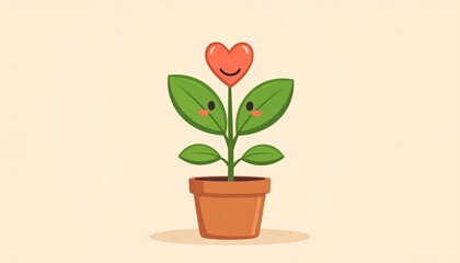 Fototapeta premium Heartfelt plant growth indoor setting digital illustration cheerful environment whimsical viewpoint positive vibes
