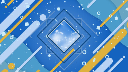 四角形やストライプが並ぶポップな背景 - ブルー