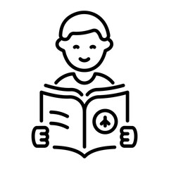 A studying character icon in linear style 
