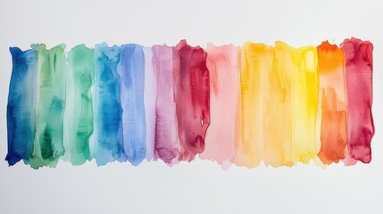 Naklejka premium Horizontal line of watercolor stripes in different colors.